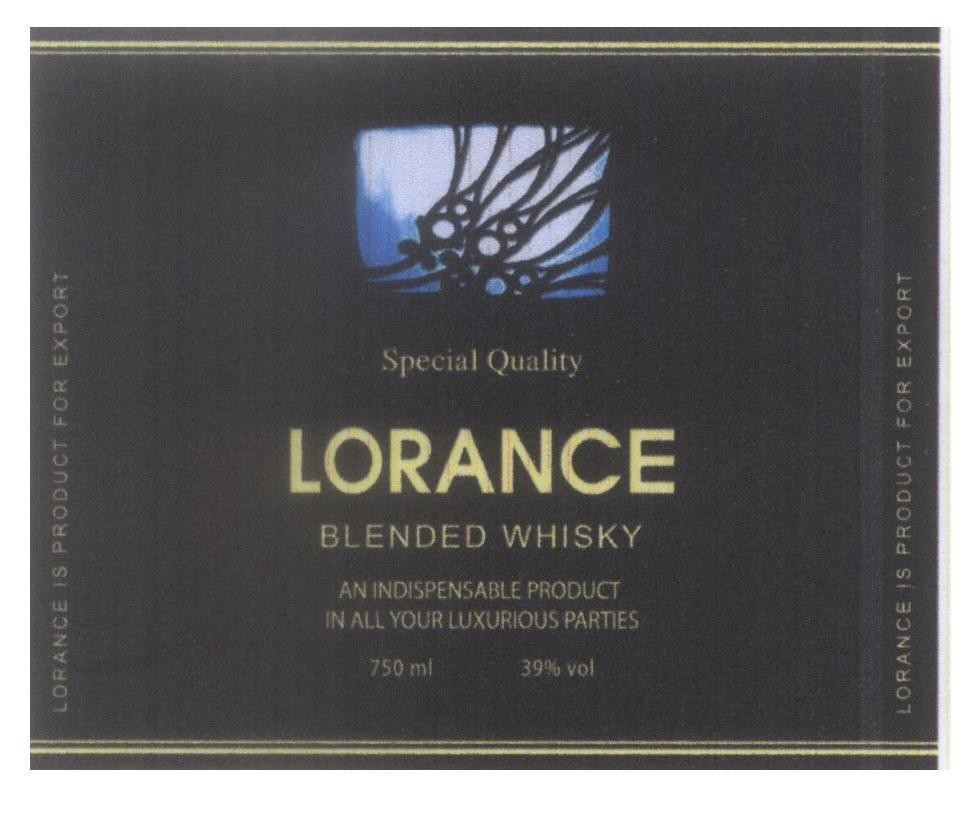 Mẫu nhãn hiệu LORANCE BLENDED WHISKY AN INDISPENSABLE PRODUCT IN ALL YOUR LUXURIOUS PARTIES Special Quality