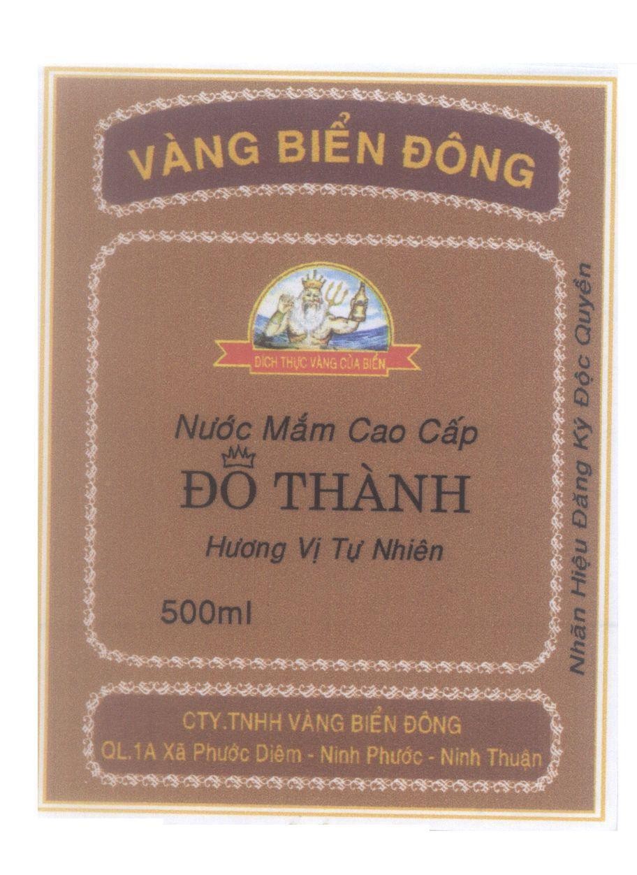 Mẫu nhãn hiệu Vàng Biển Đông Đô Thành Nước Mắm Cao Cấp Hương Vị Tự Nhiên Đích Thực Vàng Của Biển 500ml CTY TNHH Vàng Biển Đong