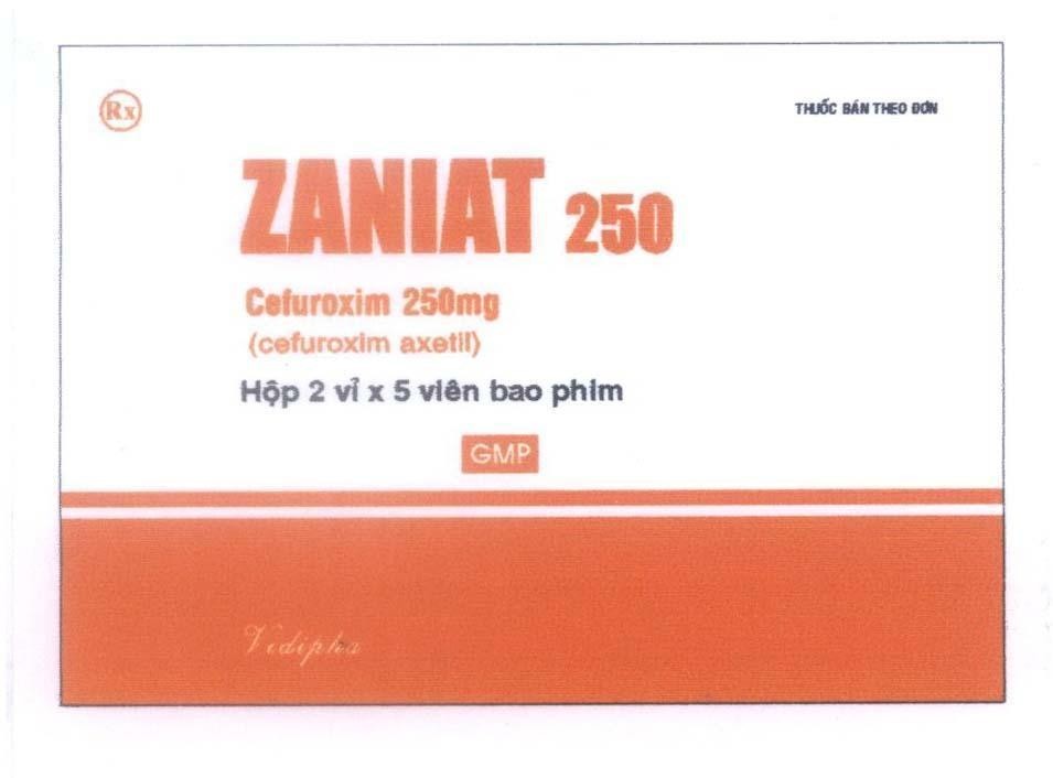 Mẫu nhãn hiệu Vidipha GMP ZANIAT 250 Cefuroxim 250mg (Cefuroxim axetil)