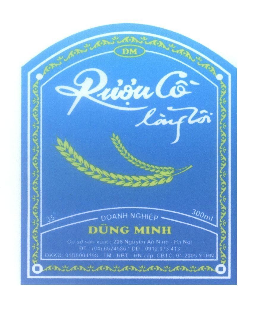 Mẫu nhãn hiệu DM Doanh nghiệp Dũng Minh Rượu Cồ làng tôi