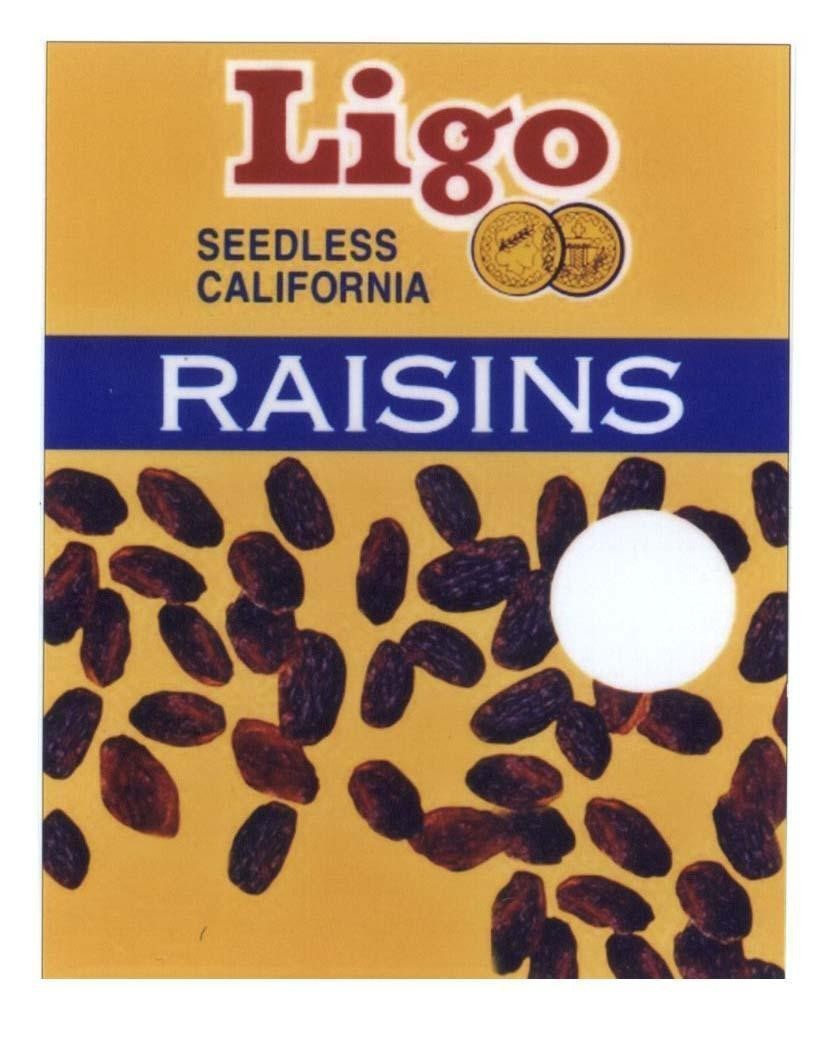 Mẫu nhãn hiệu Ligo SEEDLESS CALIFORNIA RAISINS