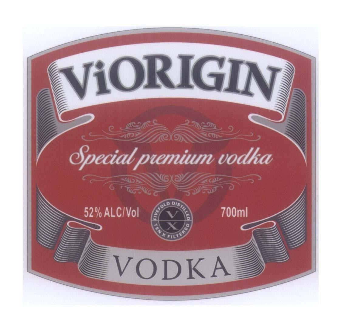 Mẫu nhãn hiệu V O V X ViORIGIN VODKA Special premium vodka 52% ALC/Vol 700ml FIVEFOLD DISTILLED TEN X FILTERED