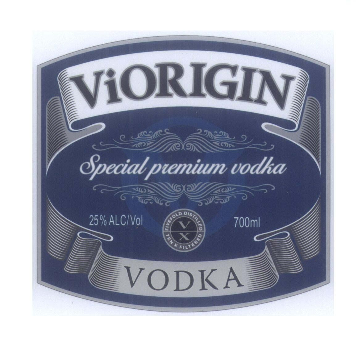 Mẫu nhãn hiệu V O X ViORIGIN VODKA Special premium vodka FIVEFOLD DISTILLED TEN X FILTERED