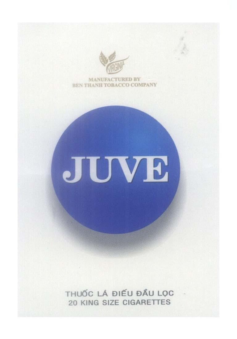 Mẫu nhãn hiệu JUVE MANUFACTURED BY BEN THANH TOBACCO COMPANY Thuốc Lá Điếu Đầu Lọc 20 KING SIZE CIGARETTES