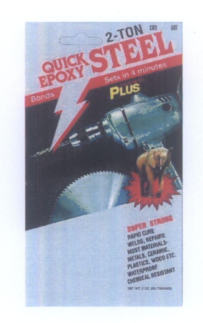 Mẫu nhãn hiệu PLUS QUICK EPOXY STEEL Bonds Sets in 4 minutes SUPER STRONG STEEL 2-TON...