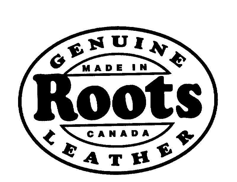 Mẫu nhãn hiệu Roots GENUINE LEATHER MADEIN CANADA