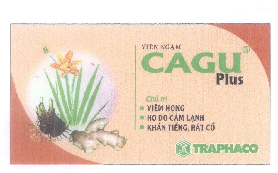 Mẫu nhãn hiệu CAGU Plus Viên Ngậm TRAPHACO R Chủ trị Viêm Họng Ho Do Cảm Lạnh Khản Tiếng, Rát cổ