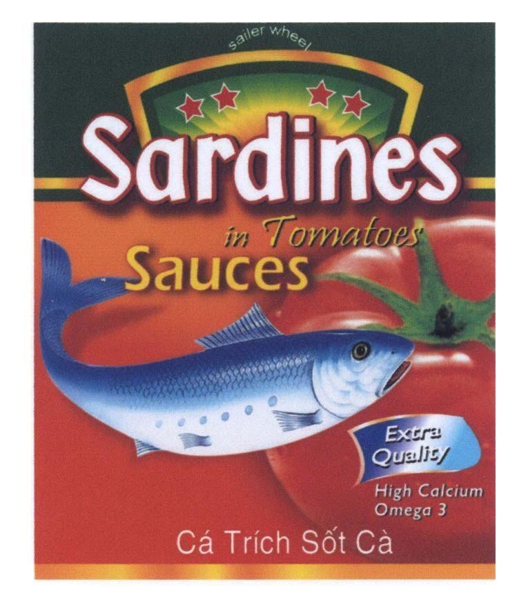 Mẫu nhãn hiệu Sardines in Tomatoes Sauces Extra Quality High Calcium Omega 3 Sailer Wheel Cá Trích Sốt Cà