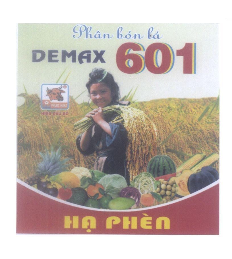 Mẫu nhãn hiệu Phân bón lá DEMAX 601 PHUOC HUNG Hiệu Đầu Bò Hạ Phèn