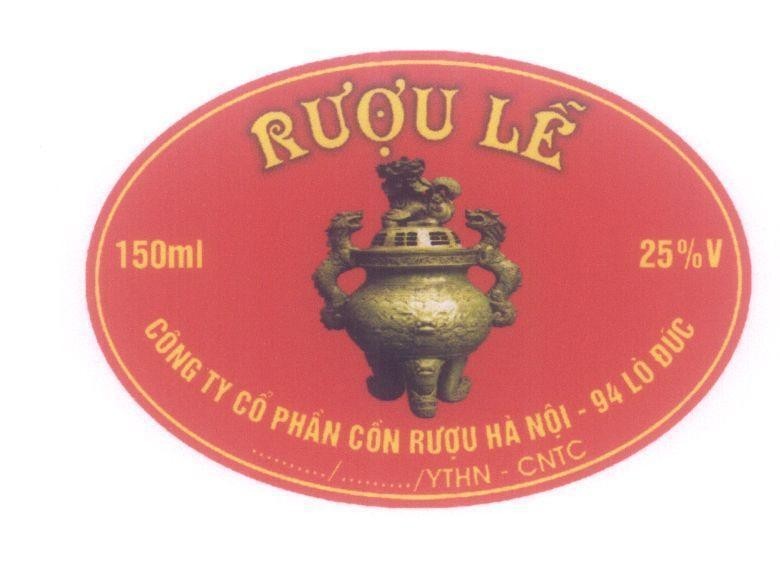 Mẫu nhãn hiệu Rượu Lễ Công Ty Cổ Phần Cồn Rượu Hà Nội - 94 Lò Đúc 150ml 25%V YTHN- CNTC