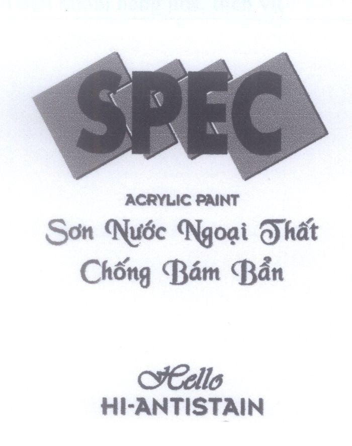 Mẫu nhãn hiệu SPEC ACRYLIC PAINT Sơn Nước Ngoại Thất Chống Bám Bẩn Hello HI-ANTISTAIN