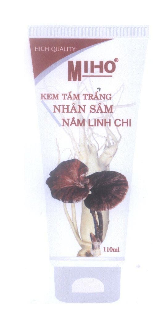 Mẫu nhãn hiệu HIGH QUALITY MIHO Kem Tắm Trắng Nhân Sâm Nấm Linh Chi 110ml