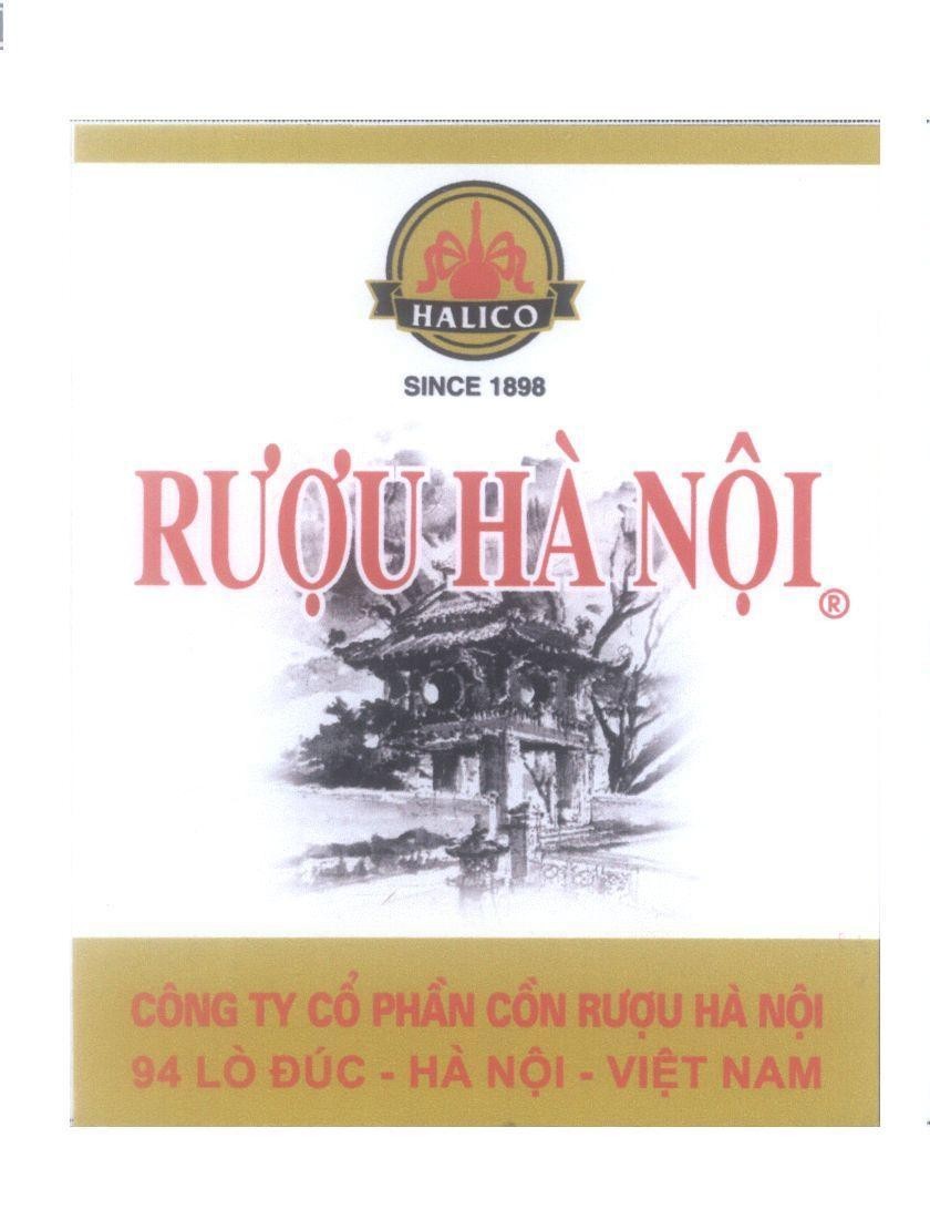 Mẫu nhãn hiệu Rượu Hà Nội HALICO SINCE 1898 Công Ty Cổ Phần Rượu Hà Nội 94 Lò Đúc - Hà Nội - Việt Nam