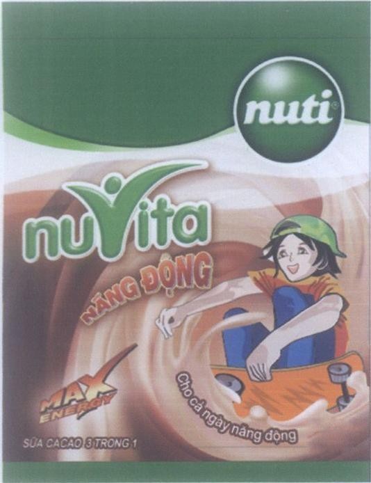 Mẫu nhãn hiệu nuti nuVita Năng Động Cho Cả Ngày Năng Động, sữa cacao 3 trong 1