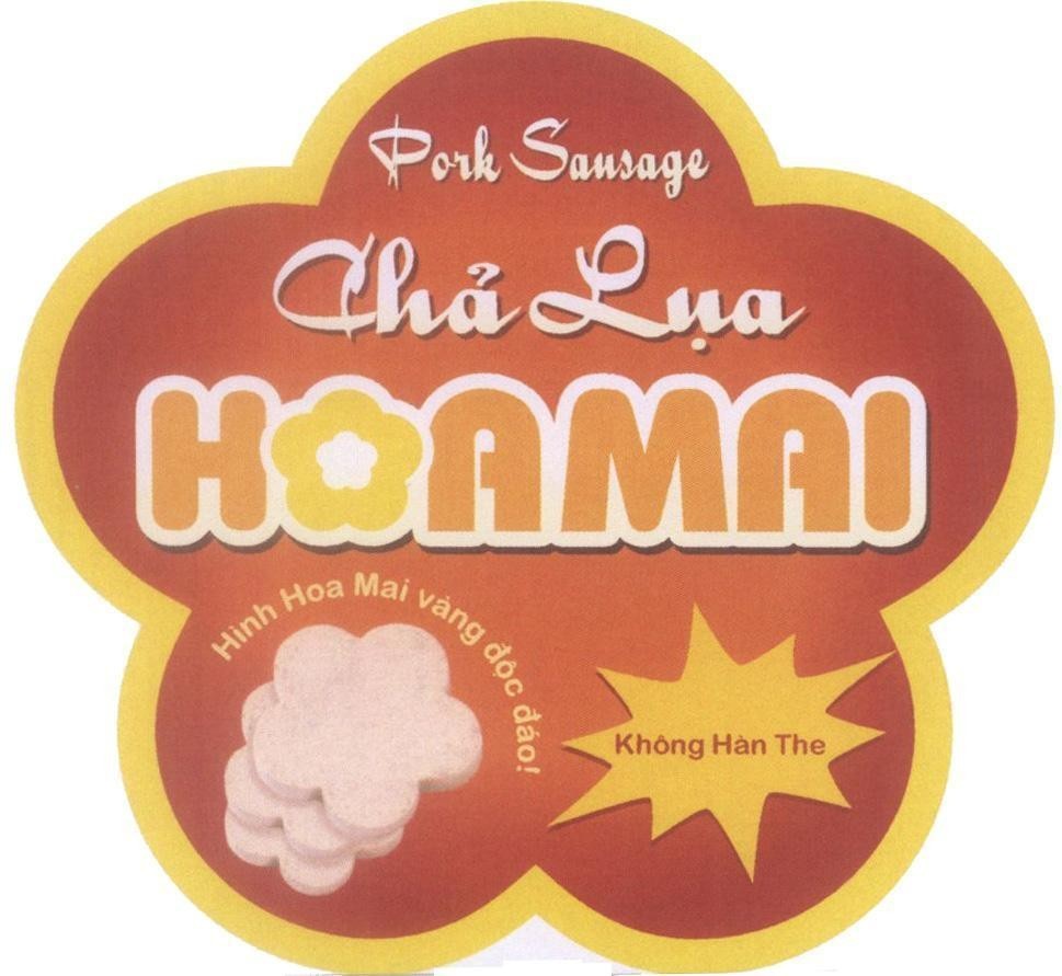 Mẫu nhãn hiệu Pork Sausage Chả Lụa HOAMAI Hình Hoa Mai vàng độc đáo! Không Hàn The