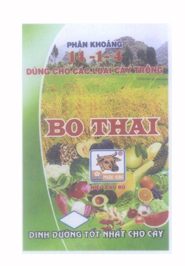 Mẫu nhãn hiệu Phân Khoáng 14-1-4 Dùng Cho Các Loại Cây Trồng BO THAI PHUOC HUNG Hiệu Đầu Bò Dinh Dưỡng Tốt Nhất Cho Cây