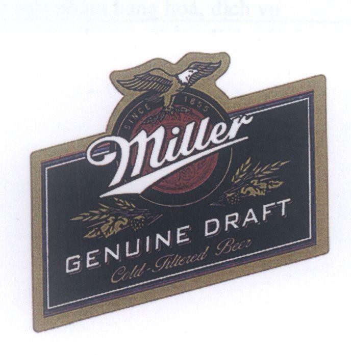 Mẫu nhãn hiệu Miller SINCE 1855 GENUINE DRAFT Cold Filtered Beer