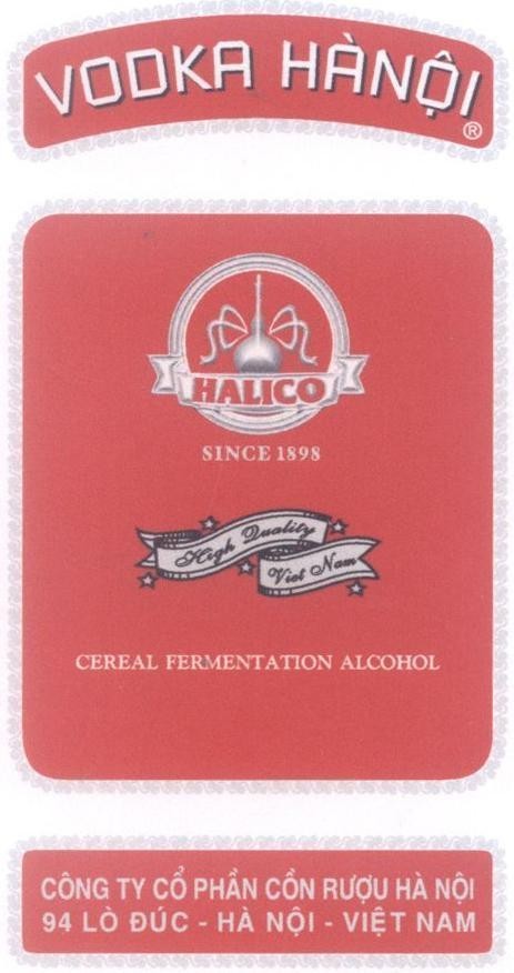 Mẫu nhãn hiệu VODKA Hà Nội HALICO SINCE 1898 Hight Quality CEREAL FERMENTATION ALCOHOL