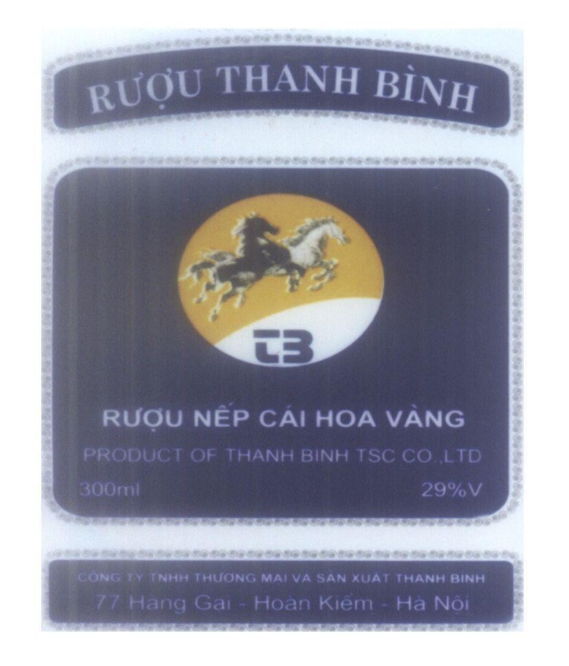 Mẫu nhãn hiệu Rượu Thanh Bình TB Rượu Nếp Cái Hoa Vàng PRODUCT OF THANH BINH TSC CO., LTD...