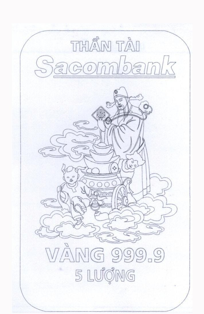 Mẫu nhãn hiệu Thần Tài Sacombank Vàng 999.9 5 Lượng