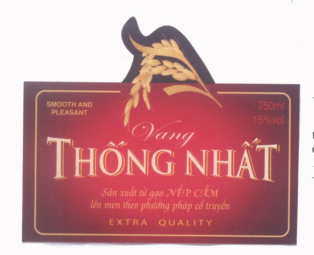 Mẫu nhãn hiệu Vang Thống Nhất Sản xuất từ gạo Nếp Cẩm lên men theo phương pháp cổ truyền EXTRA QUALITY SMOOTH AND PLEASANT