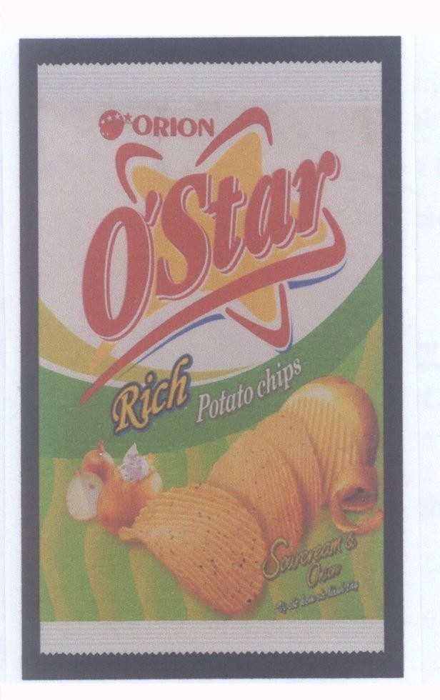 Mẫu nhãn hiệu ORION O'Star Rich Potato chips Sourcream & Onion Vị sốt kem và hành tây