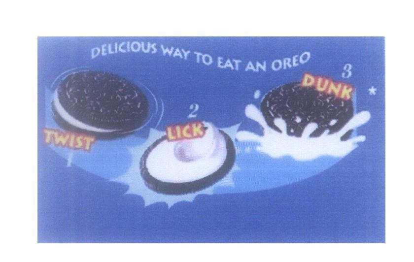 Mẫu nhãn hiệu DELICIOUS WAY TO EAT AN OREO 1 TWIST 2 LICK 3 DUNK