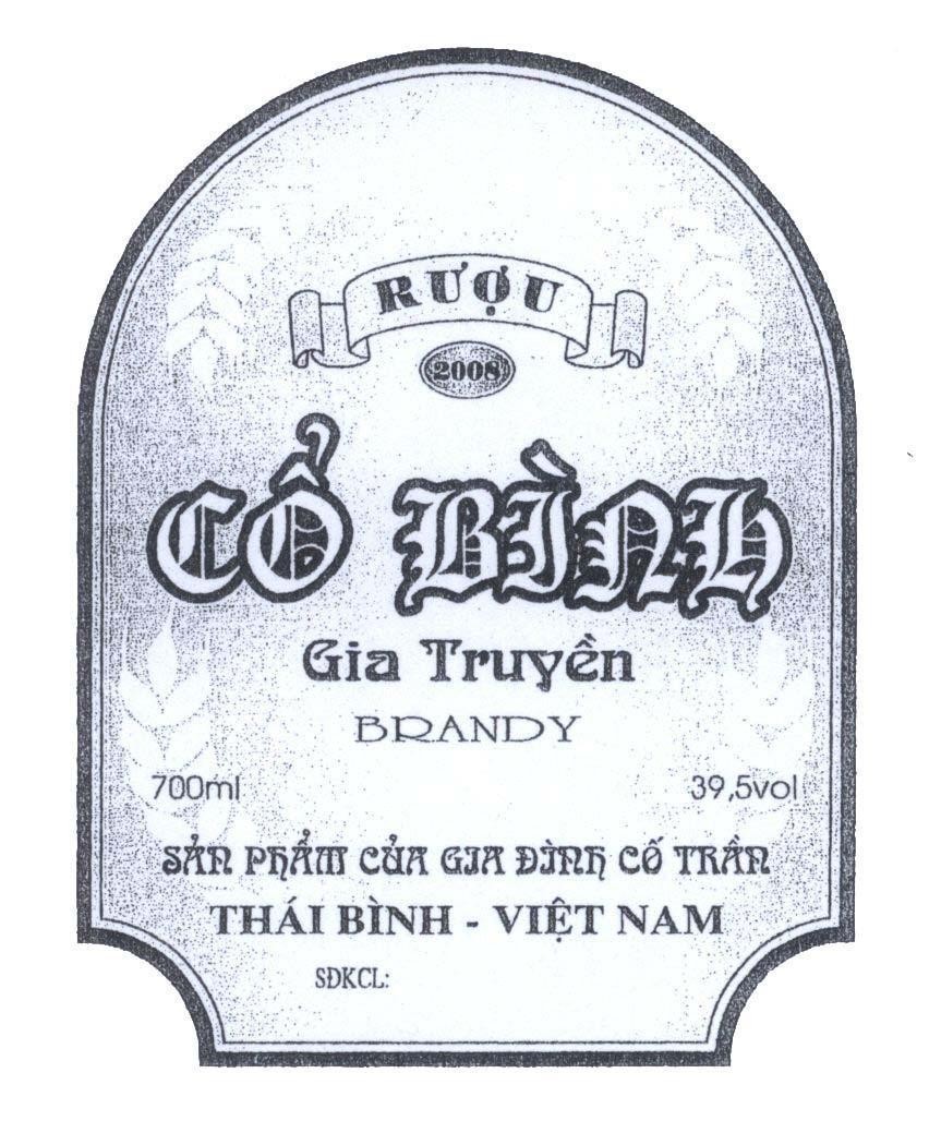 Mẫu nhãn hiệu Rượu Cổ Bình Gia Truyền BRANDY Sản Phẩm Của Gia Đình Cố Trần Thái Bình - Việt Nam SĐK.CL