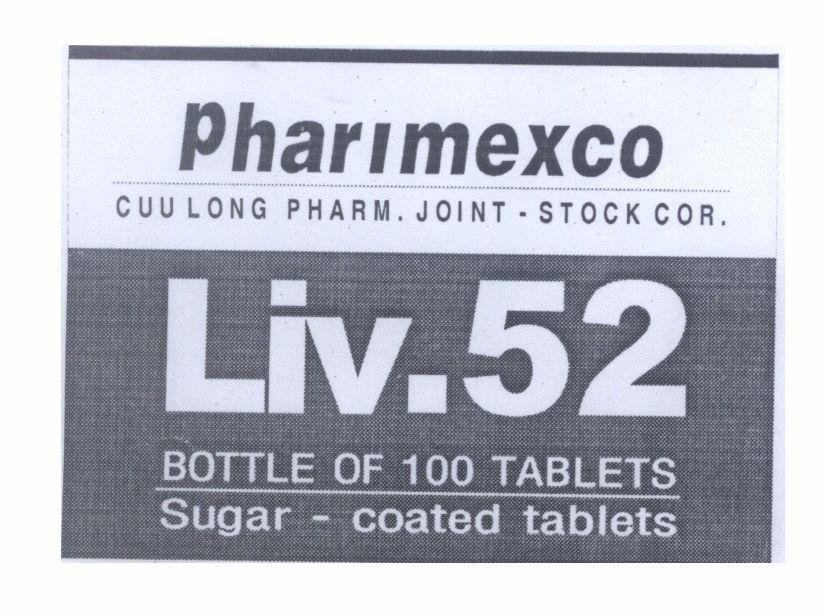 Mẫu nhãn hiệu Pharimexco CUU LONG PHARM.JOINT - STOCK COR. Liv.52 BOTTLE OF 100 TABLETS Sugar - coated tablets
