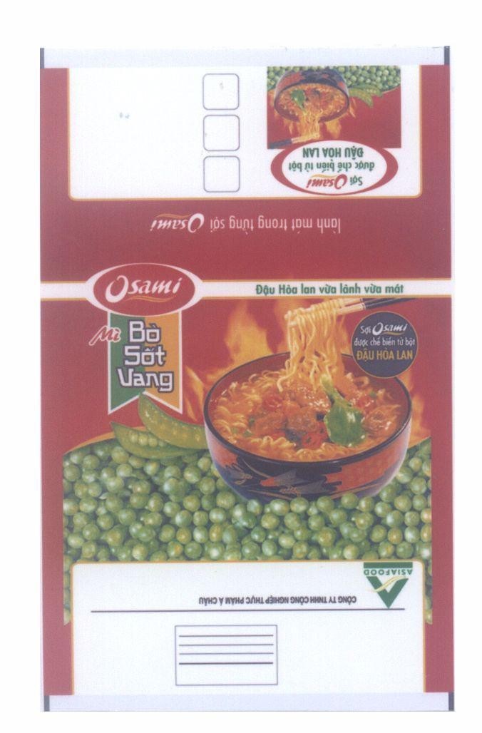 Mẫu nhãn hiệu Osami A ASIAFOOD Mỳ bò sốt vang Sợi Osami được chế biến từ bột Đậu Hoà Lan Thực Phẩm á Châu lành mát trong từng sợi
