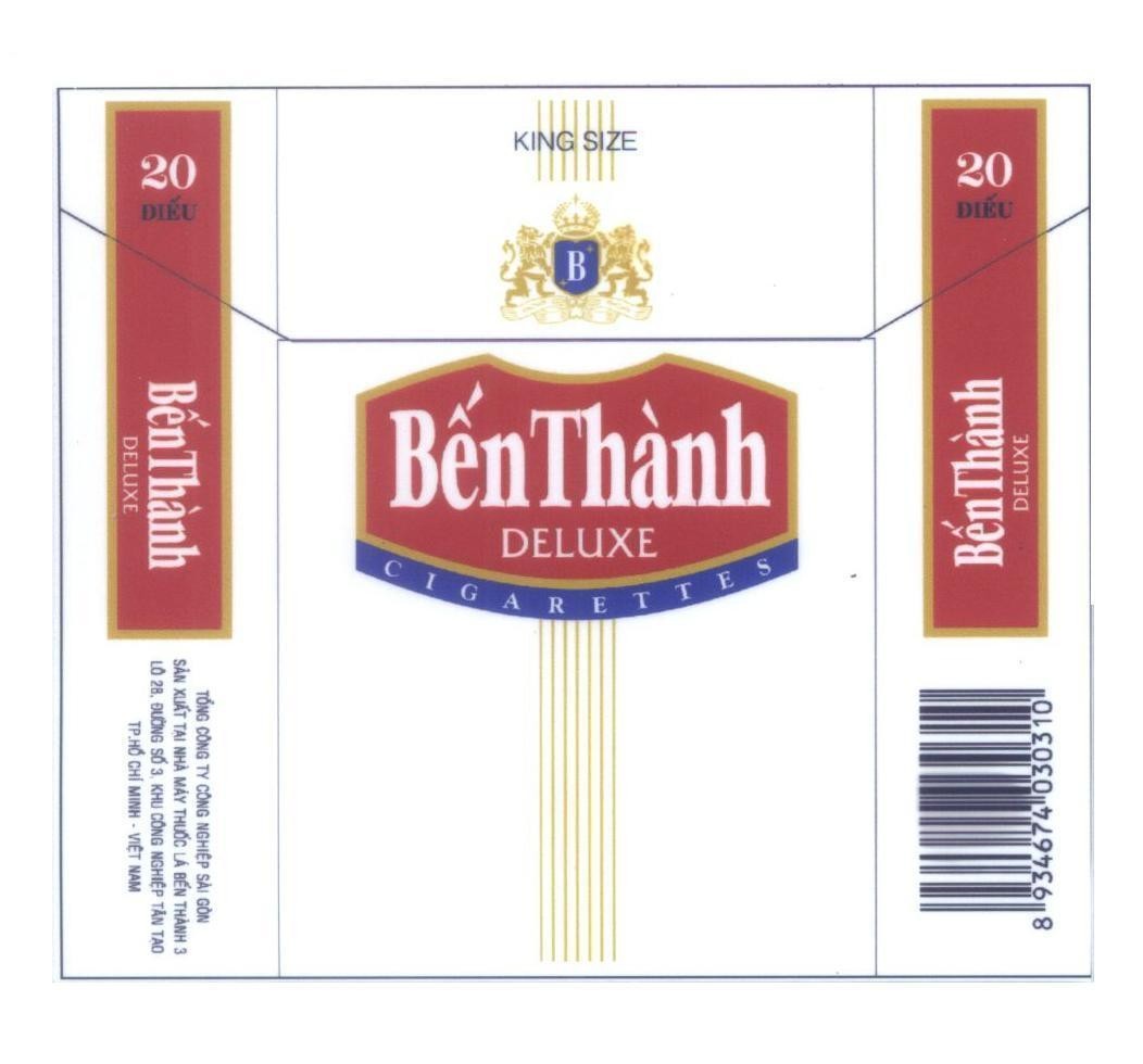 Mẫu nhãn hiệu Bến Thành DELUXE CIGARETTES B KING SIZE 20 Điếu