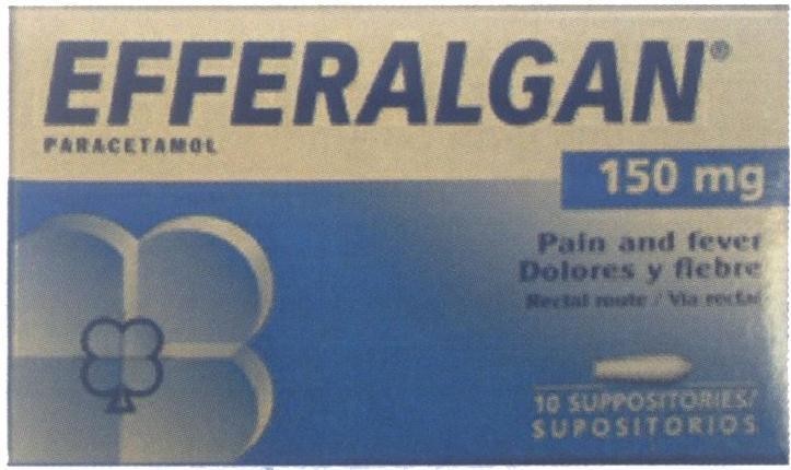 Mẫu nhãn hiệu EFFERALGAN PARACETAMOL 150 mg Pain and fever Dolores y fiebre Rectal route Via rectal Suppositories Supositorios
