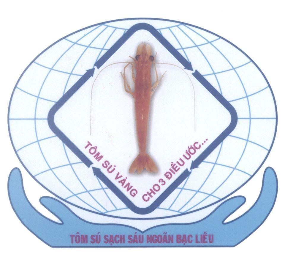Mẫu nhãn hiệu Tôm Sú Vàng Cho 3 Điều ước Tôm Sú Sạch Sáu Ngoãn Bạc Liêu