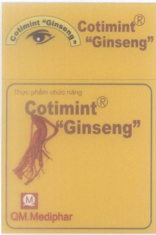 Mẫu nhãn hiệu Q M QM.Mediphar Cotimint "Ginseng" Thực phẩm chức năng