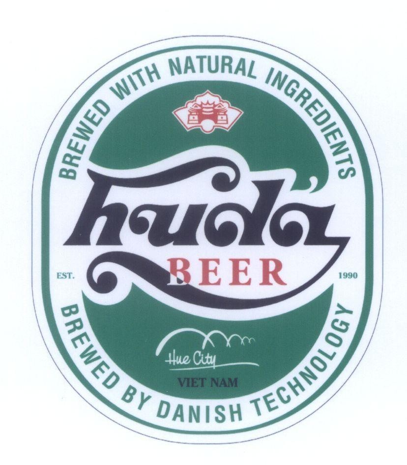 Mẫu nhãn hiệu huda BEER Hue City Viet Nam BREWED WITH NATURAL INGREDIENTS BREWED BY DANISH TECHNOLOGY