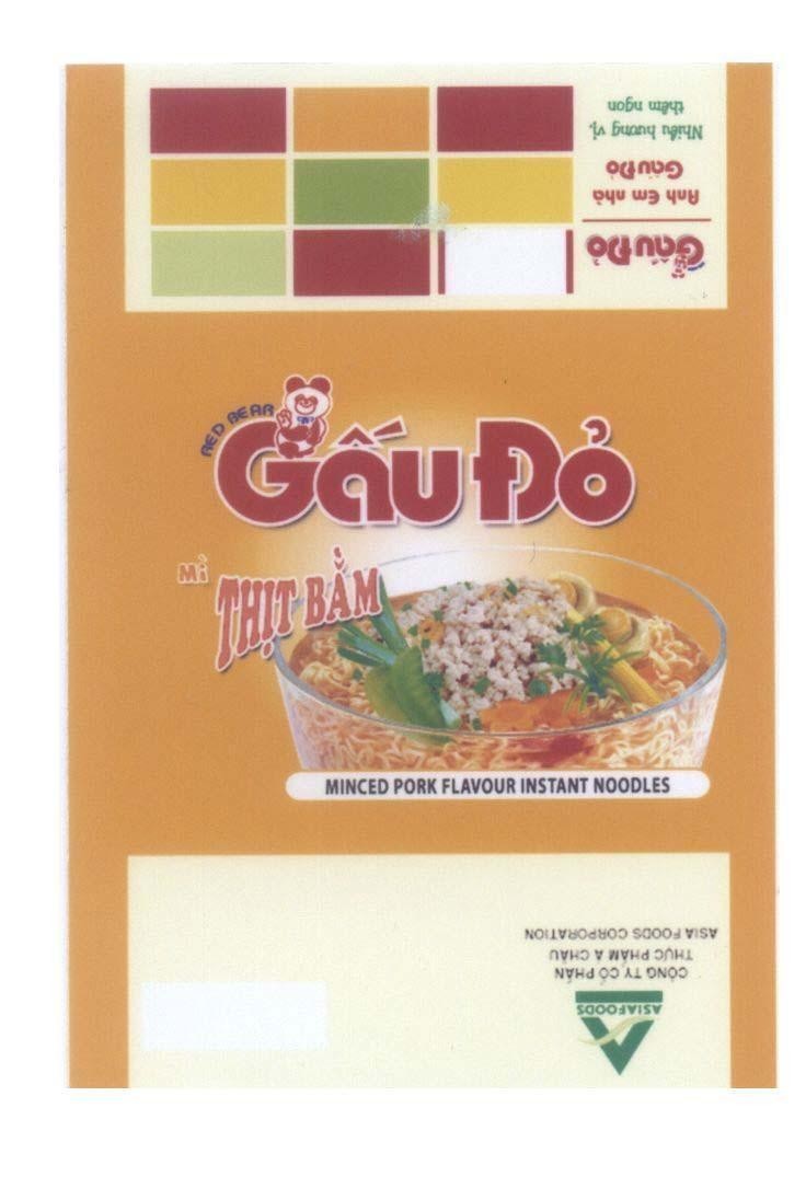 Mẫu nhãn hiệu Gấu Đỏ RED BEAR MINCED PORK FLAVOUR INSTANT NOODLES Mì Thịt Bằm Anh Em Nhà Gấu Đỏ Nhiều hương vị, thơm ngon ASIAFOODS