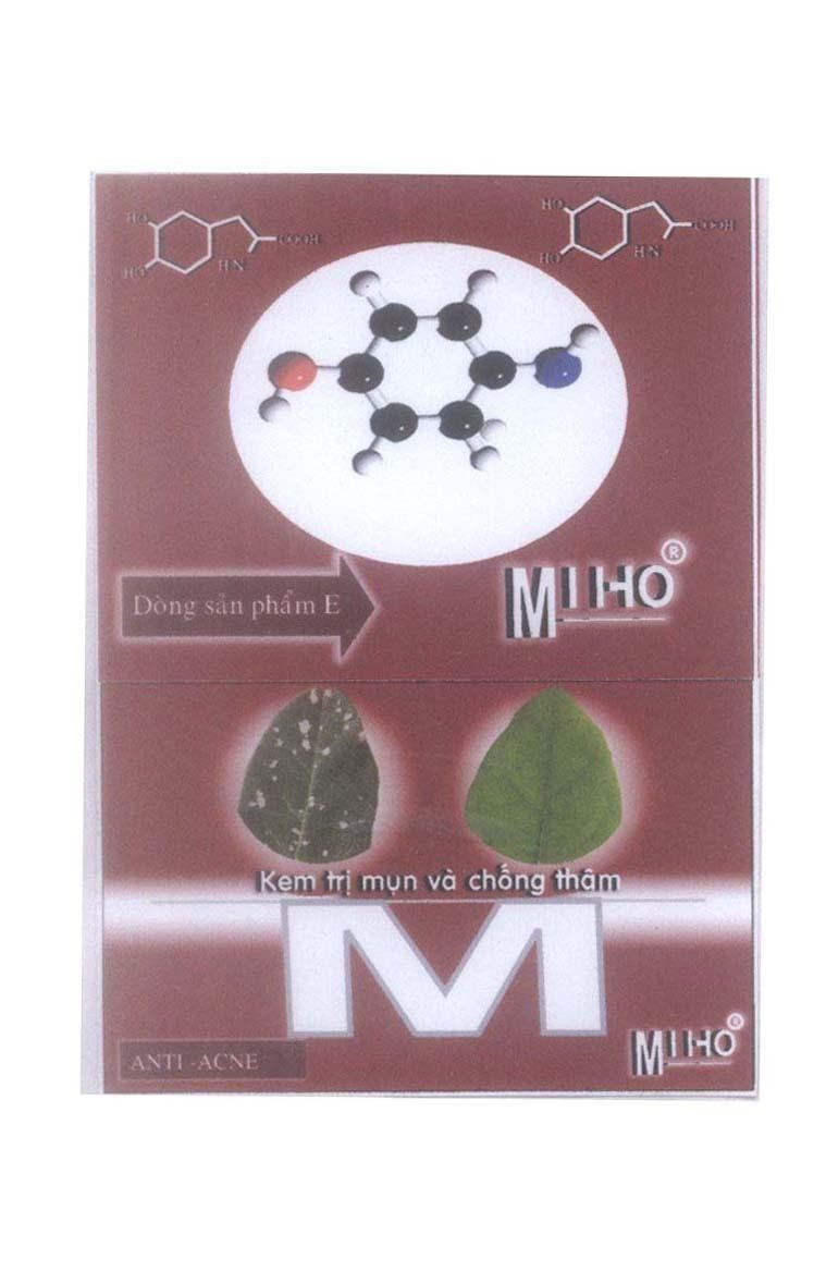 Mẫu nhãn hiệu MI HO MIHO M Dòng sản phẩm E Kem trị mụn và chống thâm ANTI-ACNE