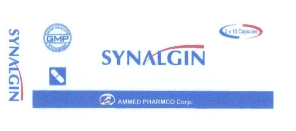 Mẫu nhãn hiệu SYNALGIN GMP AMMED PHARMCO Corp. High Quality Standard 2x10 Capsules