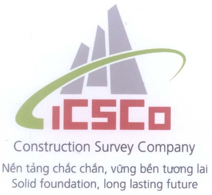 Mẫu nhãn hiệu ICSCO Construction Survey Company Nền tảng chắc chắn, vững bền tương lai Solid foundation, long lasting future