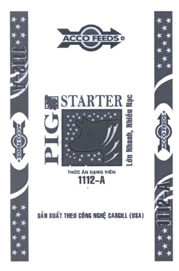 Mẫu nhãn hiệu ACCO FEEDS Sản xuất theo công nghệ CARGILL (USA) 1112-A PIG STARTER Thức Ăn Dạng Viên Lớn Nhanh, Nhiều Nạc