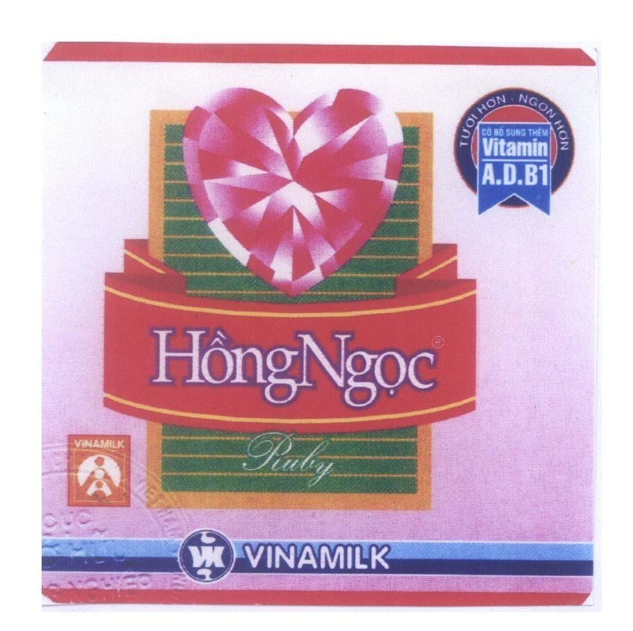 Mẫu nhãn hiệu VINAMILK Hồng Ngọc Ruby Tươi Hơn - Ngon Hơn Có Bổ Sung Thêm Vitamin A.D.B1 VN NV M