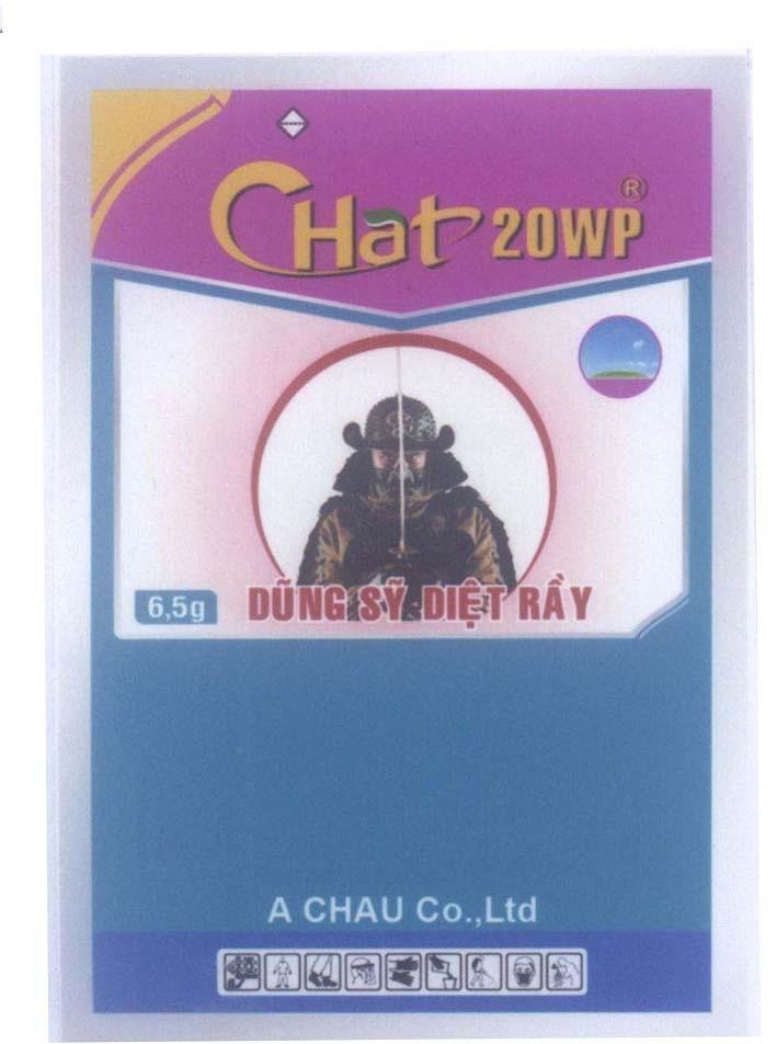 Mẫu nhãn hiệu A CHAU Co., Ltd Chat 20WP 6,5g Dũng Sỹ Diệt Rầy