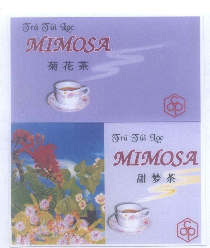 Mẫu nhãn hiệu Trà Túi Lọc MIMOSA OPC OP C [tian meng cha: trà giấc mơ ngọt ngào; tao hua cha: trà hoa đào]