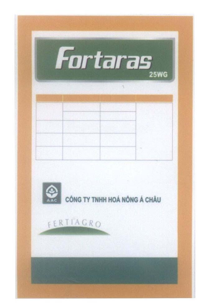 Mẫu nhãn hiệu Fortaras AAC FERTIAGRO 25WG Công Ty TNHH Hoá Nông á Châu