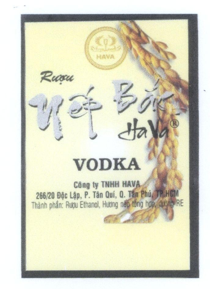 Mẫu nhãn hiệu HAVA Rượu Nếp Bắc VODKA Công Ty TNHH HAVA
