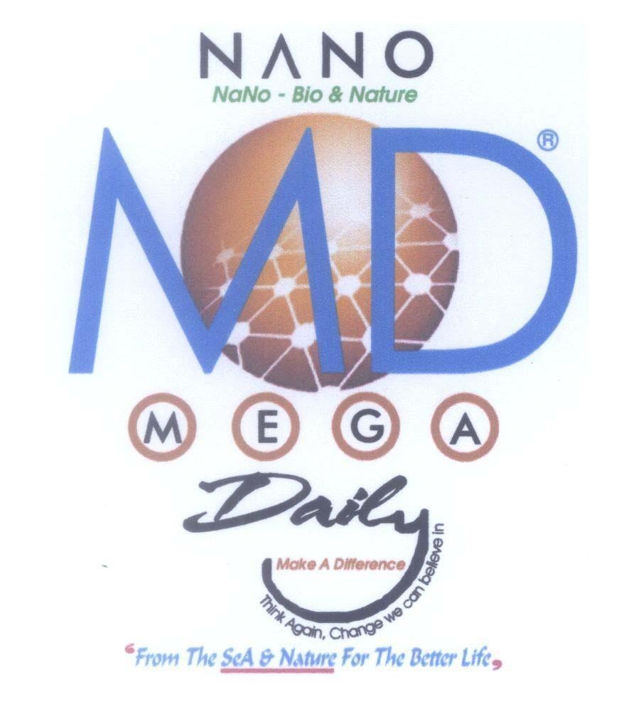 Mẫu nhãn hiệu MD NANO NaNo - Bio & Nature MEGA Daily Make A Difference Think Again, Change we can believe in From The Sea & Nature