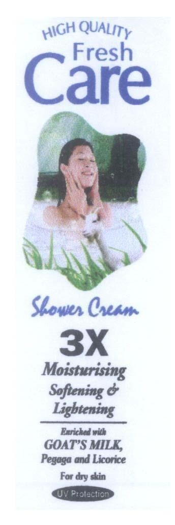 Mẫu nhãn hiệu HIGH QUALITY Fresh Care Shower Cream 3X Moisturising Softening Lightening Enriched with GOAT'S MILK Pegaga and Licorice