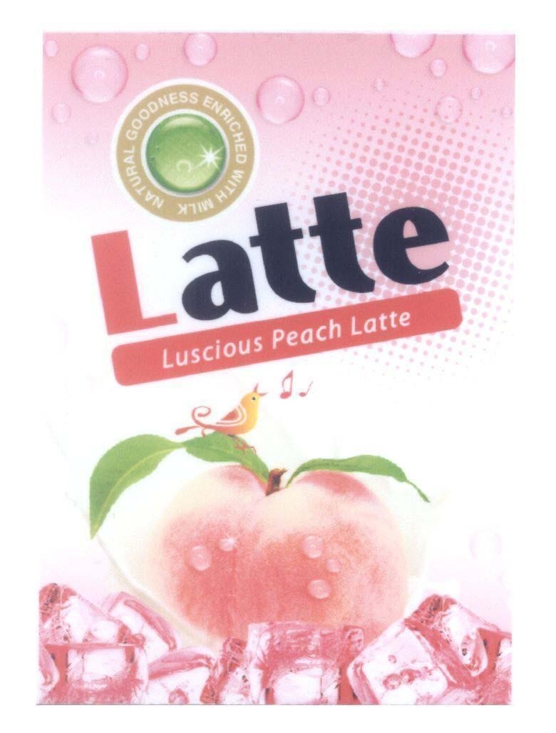 Mẫu nhãn hiệu Latte Luscious Peach Latte NATURAL GOODNESS ENRICHED WITH MILK