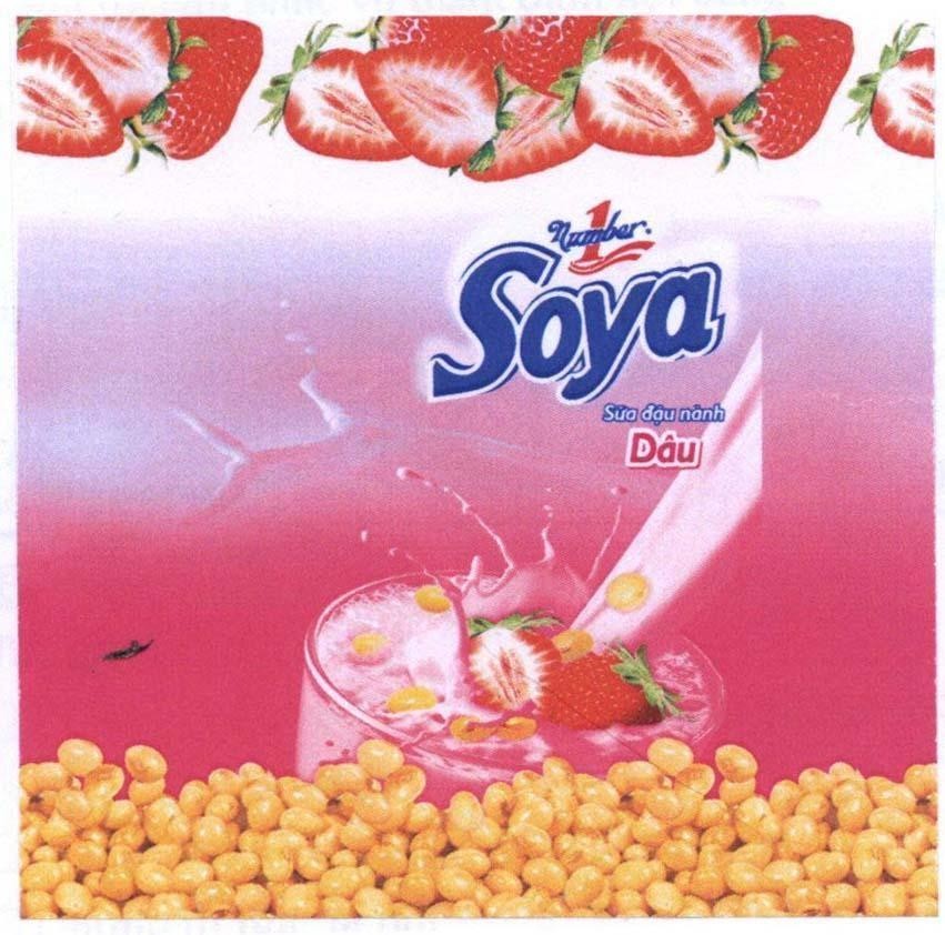 Mẫu nhãn hiệu Soya 1 Number Sữa đậu nành Dâu