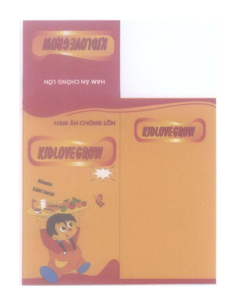 Mẫu nhãn hiệu KIDLOVEGROW Ham ăn Chóng Lớn Vitamin Canxi lactat